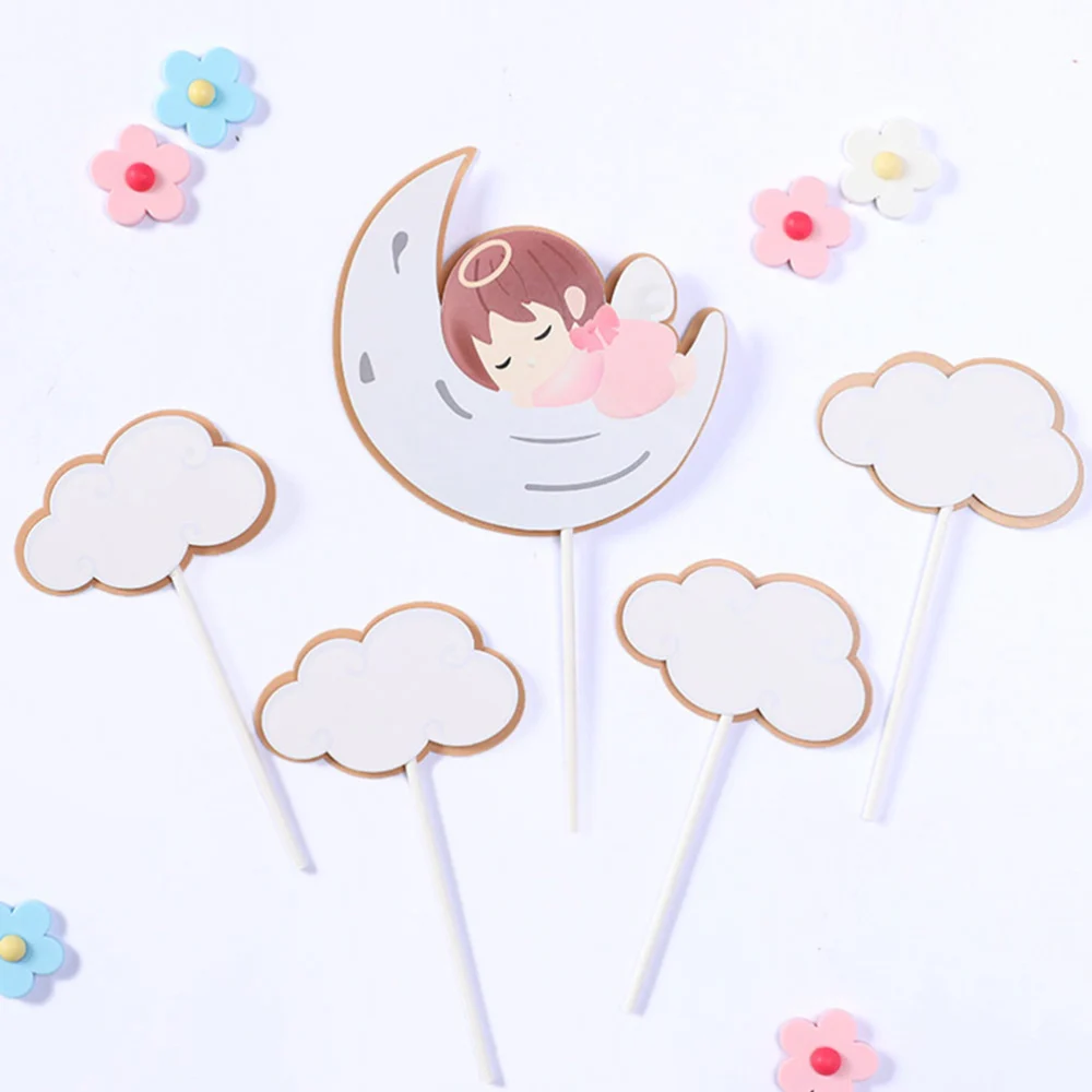 10pcs Cake Toppers Lovely Angel Moon Baby Cake Picks Cupcake Decor Party Supplies (Baby Boy and Baby Girl Pattern for Each 5pcs)