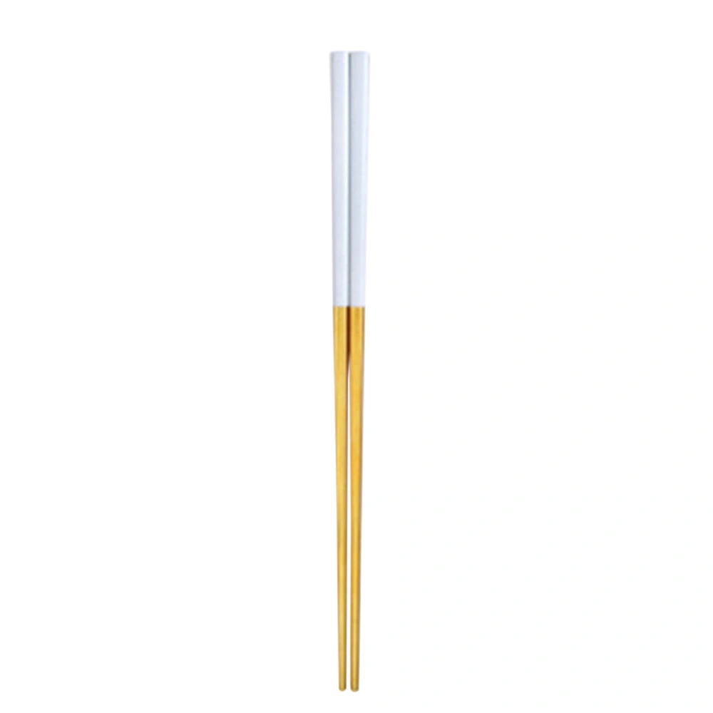 A Pair of 23CM Stainless Steel Plating Chopsticks Ultra Lightweight Square Anti-slip Chopsticks (White and Golden)