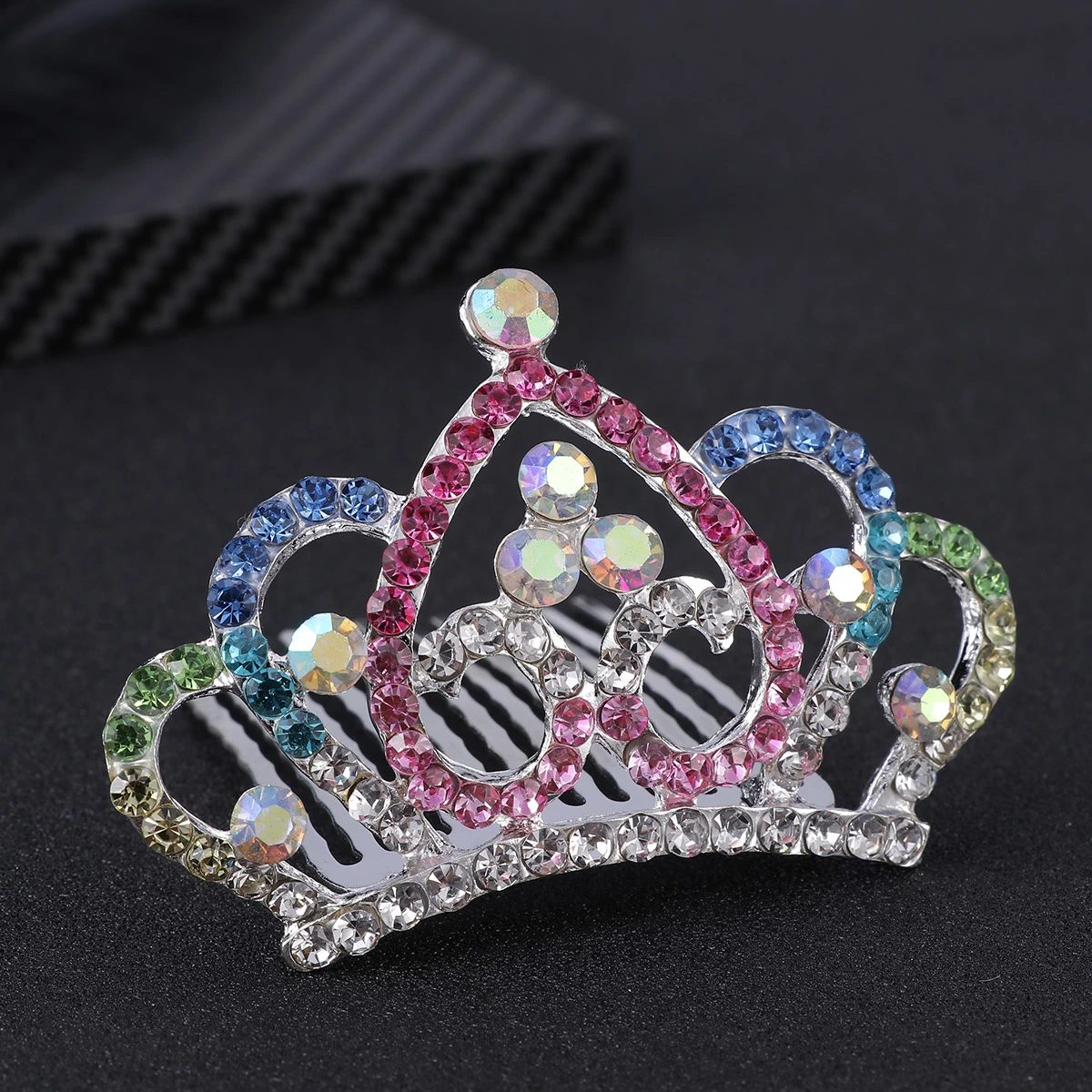 Kids Beautiful Tiara Headdress Crystal Crown Comb Girls Party Headwear Decor (Colorful)