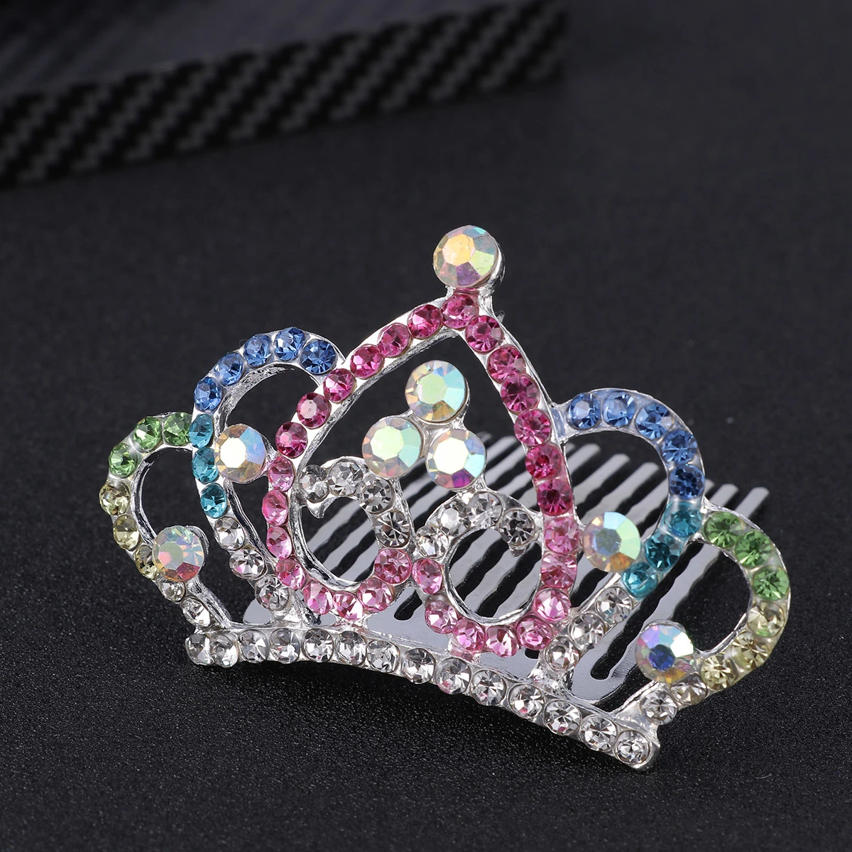 Kids Beautiful Tiara Headdress Crystal Crown Comb Girls Party Headwear Decor (Colorful)