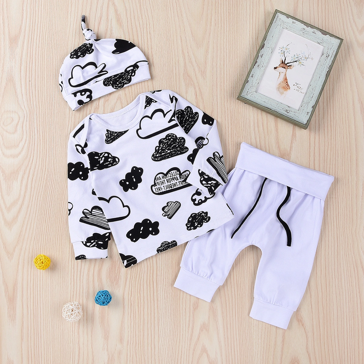 Newborn Infant Baby Girl Boy Clouds Printed T Shirt Tops and Pants Outfits Clothes Set (70CM)