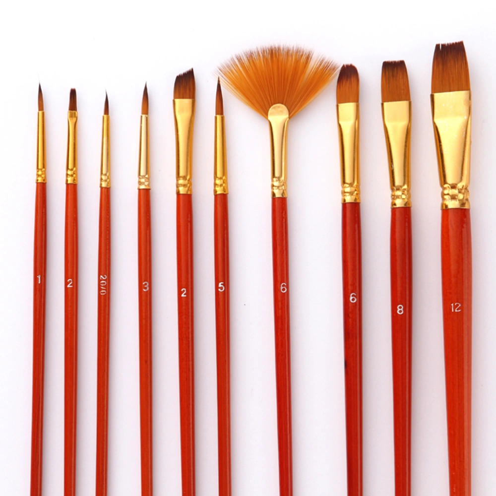 10Pcs Nylon Different Sizes Paint Brushes Wood Handle Brushes Artist Paint Brush Set for Body Paint Oil Acrylic Watercolor