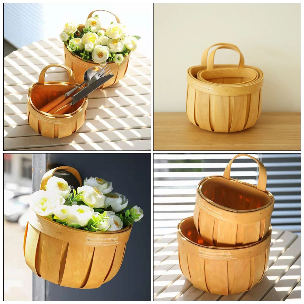 1 Pc Handmade Wall Basket Portable Hanging Basket Retro Gift Basket (L, Khaki)