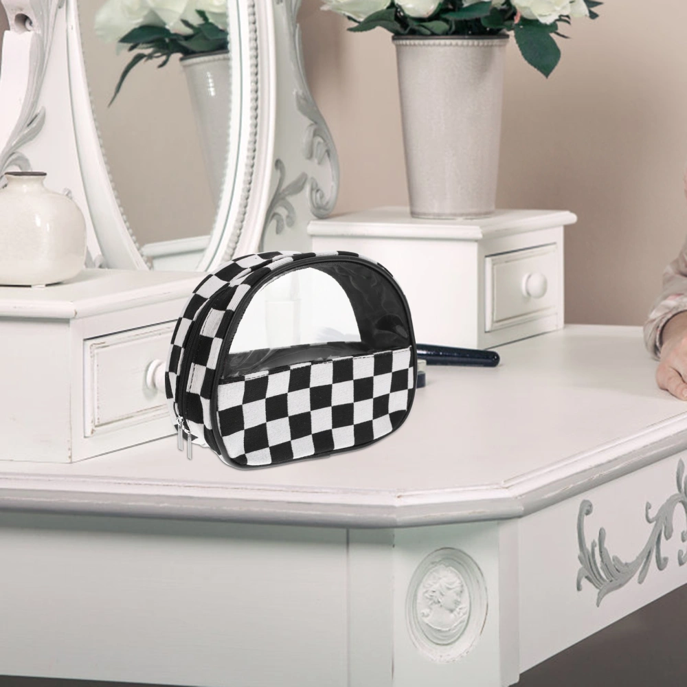 Travel Cosmetic Bag Black White Plaid Makeup Bag Portable Toiletry Bag for Women