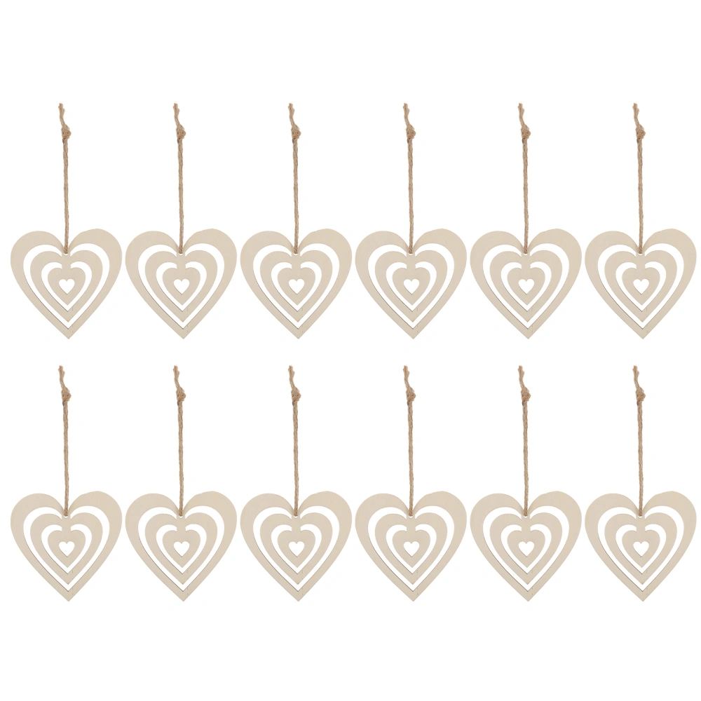 20Pcs Heart-shaped Valentine's Day Pendants Wooden Craft Hanging Decors