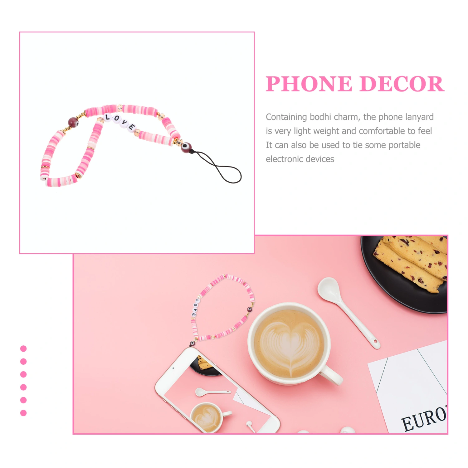 Acrylic Beaded Phone Strap Beaded Phone Lanyard Phone Hanging Wrist Strap