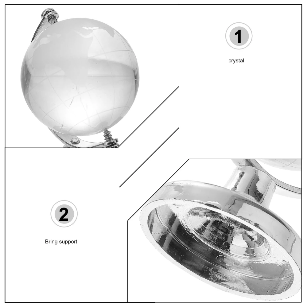 Crystal Globe Decoration Transparent Desktop Globe World Globe with Stand World Map Handicraft Silver