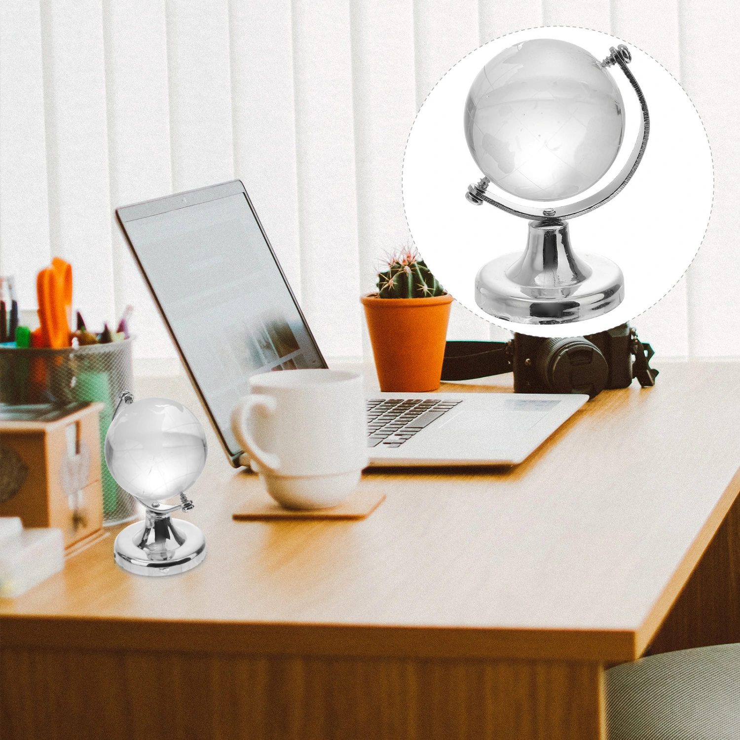 Crystal Globe Decoration Transparent Desktop Globe World Globe with Stand World Map Handicraft Silver