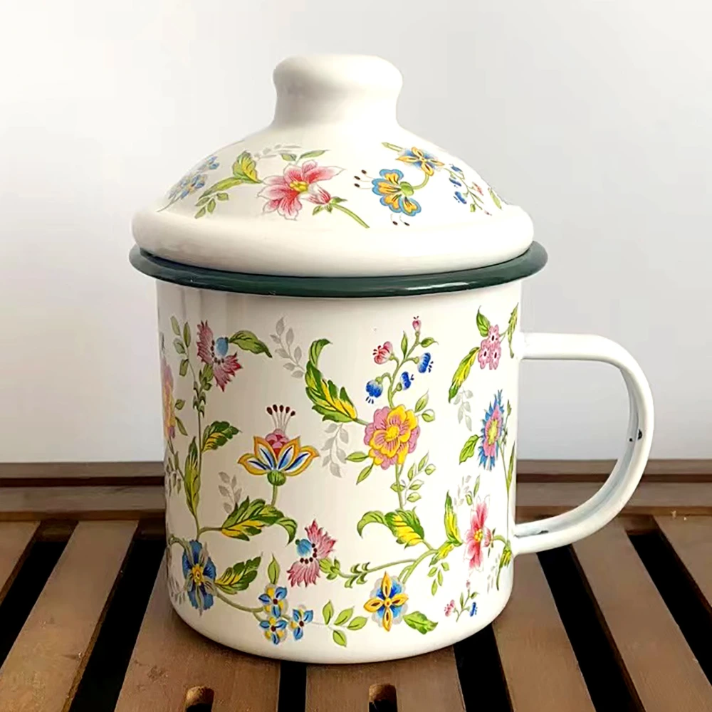 Pastoral Style Enamel Cup Large-capacity  Enamel Coffee Mug Dining Table Vintage Coffee Mug