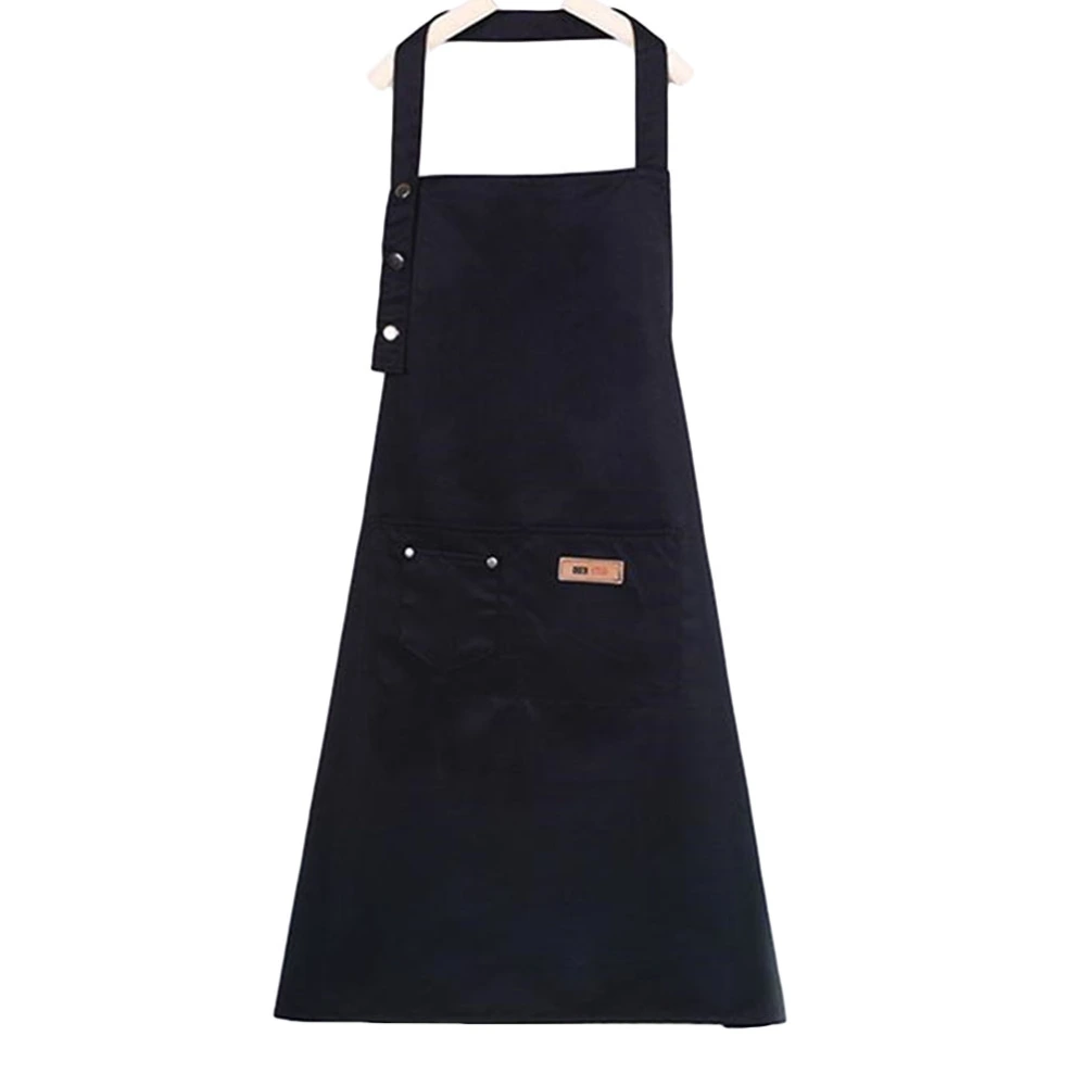 Solid Color Cotton Apron Over Clothes Waterproof Antifouling Adjustable Kitchen Apron (Black)