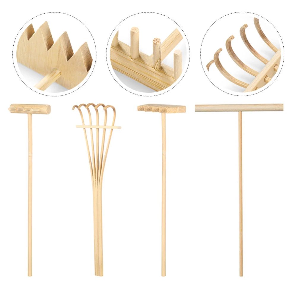 4Pcs Sand Smoothing Rake Decorative Bamboo Rakes Mini Rakes Crafts Sand Table Supplies