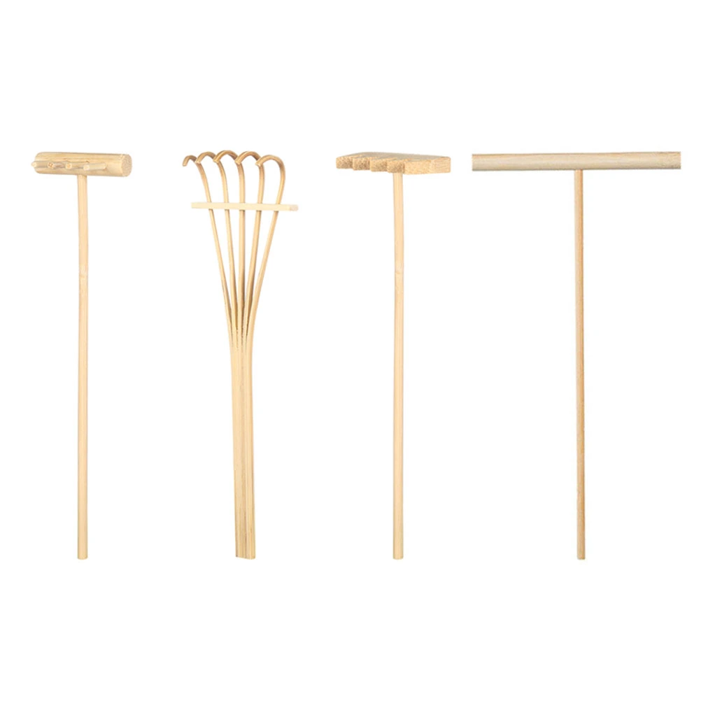 4Pcs Sand Smoothing Rake Decorative Bamboo Rakes Mini Rakes Crafts Sand Table Supplies