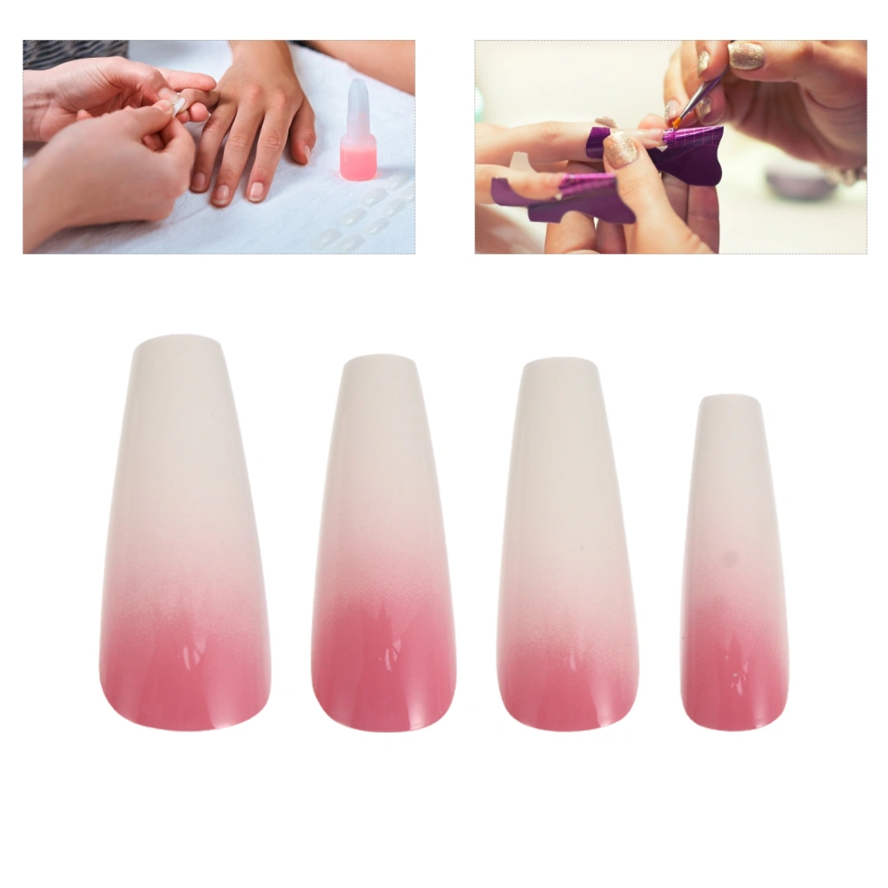 24pcs Gradient Color Long Press On Nails Woman Full Cove Ballerina Fake Nails