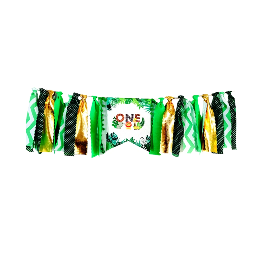 1PC Jungle Animal Party Decor One-year-old Birthday Pull Flags Jungle Animal Birthday Party Banner Cartoon Printing Hanging Banners Forest Animal Themed Pull Flags Cloth Brithday Party Decor for Home Store Use