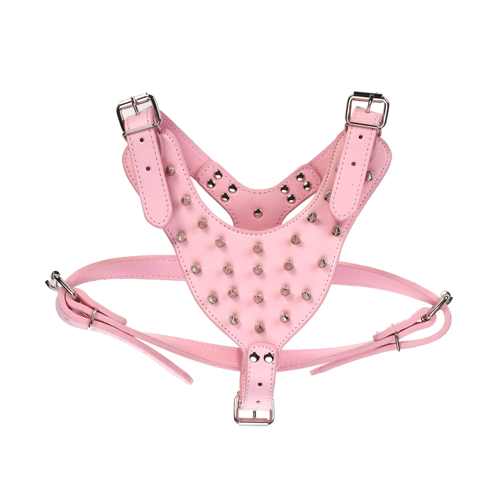 Spike Studded PU Dog Harness for Pitbull Terrier (Pink)