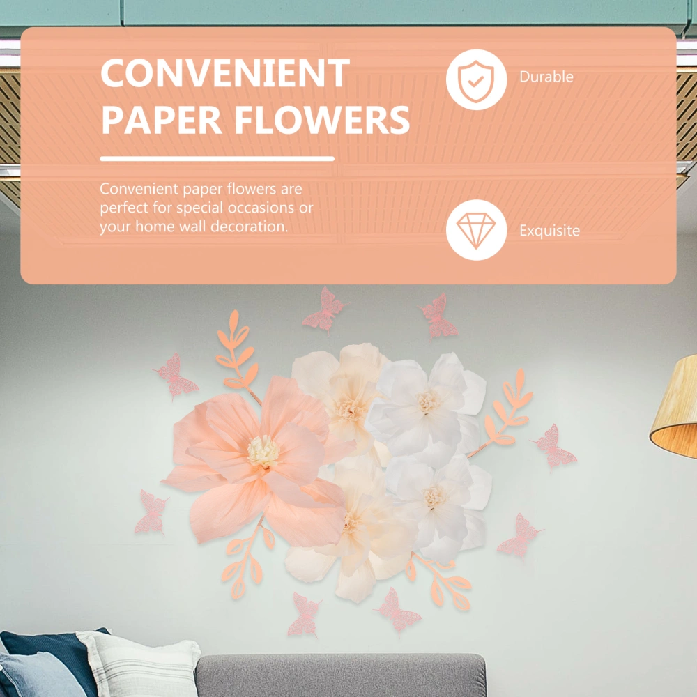 1Set Paper Flower Decorations for Wall with Leaves Butterflies Paper Flowers for Wedding