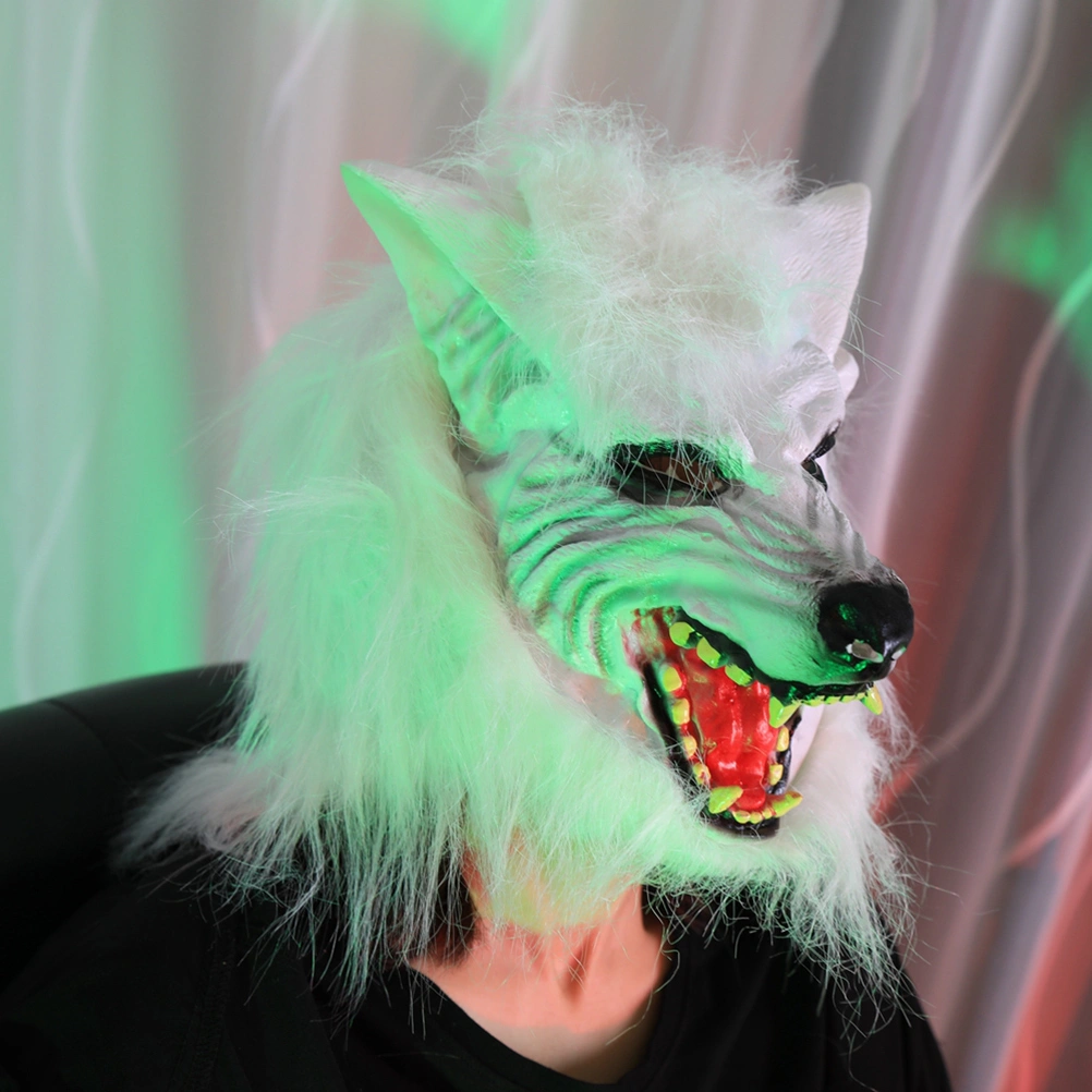 1 Pc Halloween Mask Terror Devil Fancy Dress Party Props Wolf Head Cover for Men and Women(White Wolf)