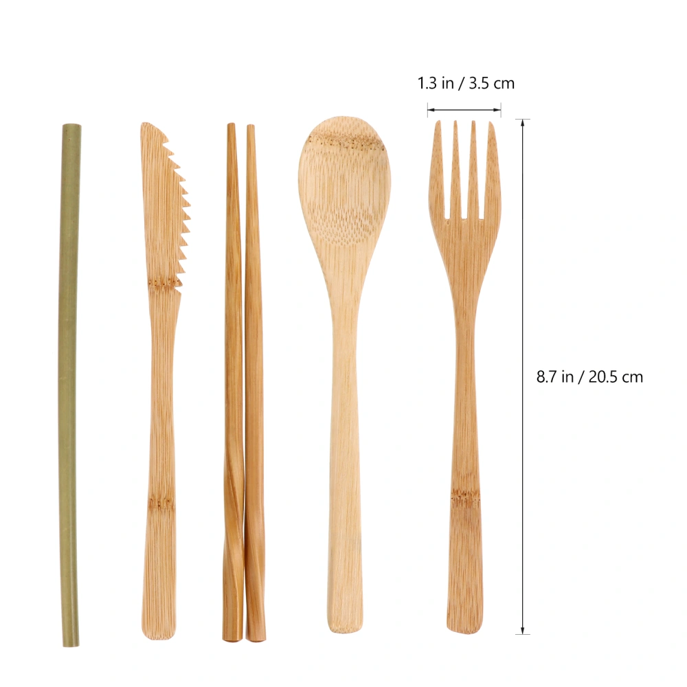 1 Set Portable Bamboo Dinnerware Convenient Picnic Tableware Outdoor Flatware