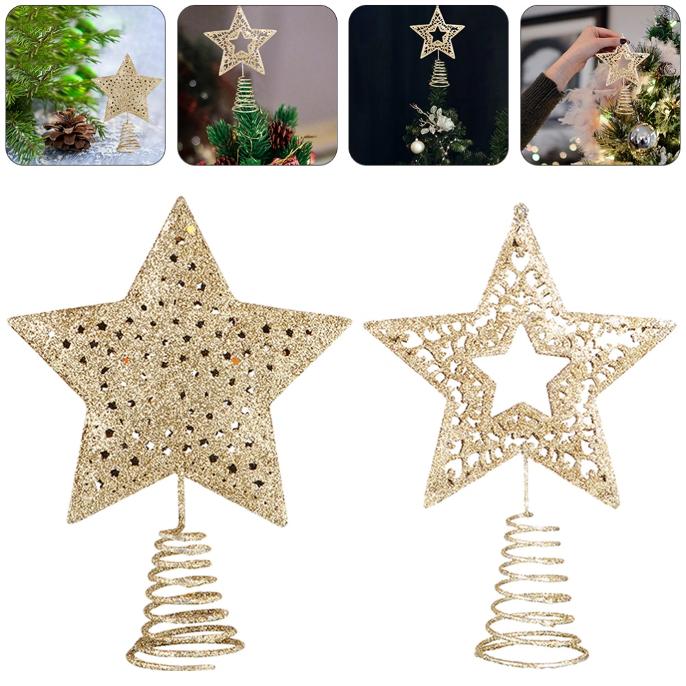 2 Pcs Exquisite Chrismtas Tree Toppers Stylish Novel Tree Star Decors (Golden)