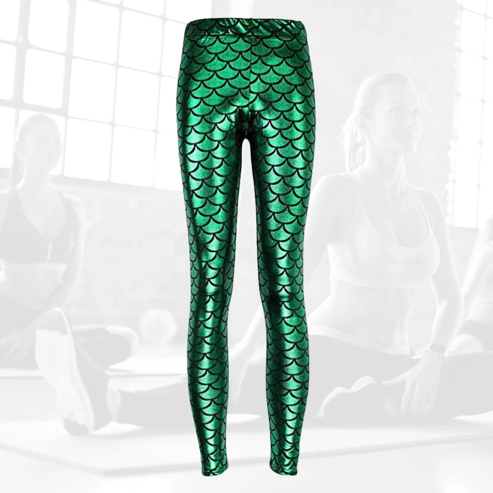 1Pc Chic Sexy Leggings Fish Scale Leggings for Woman (M, Dark Green)