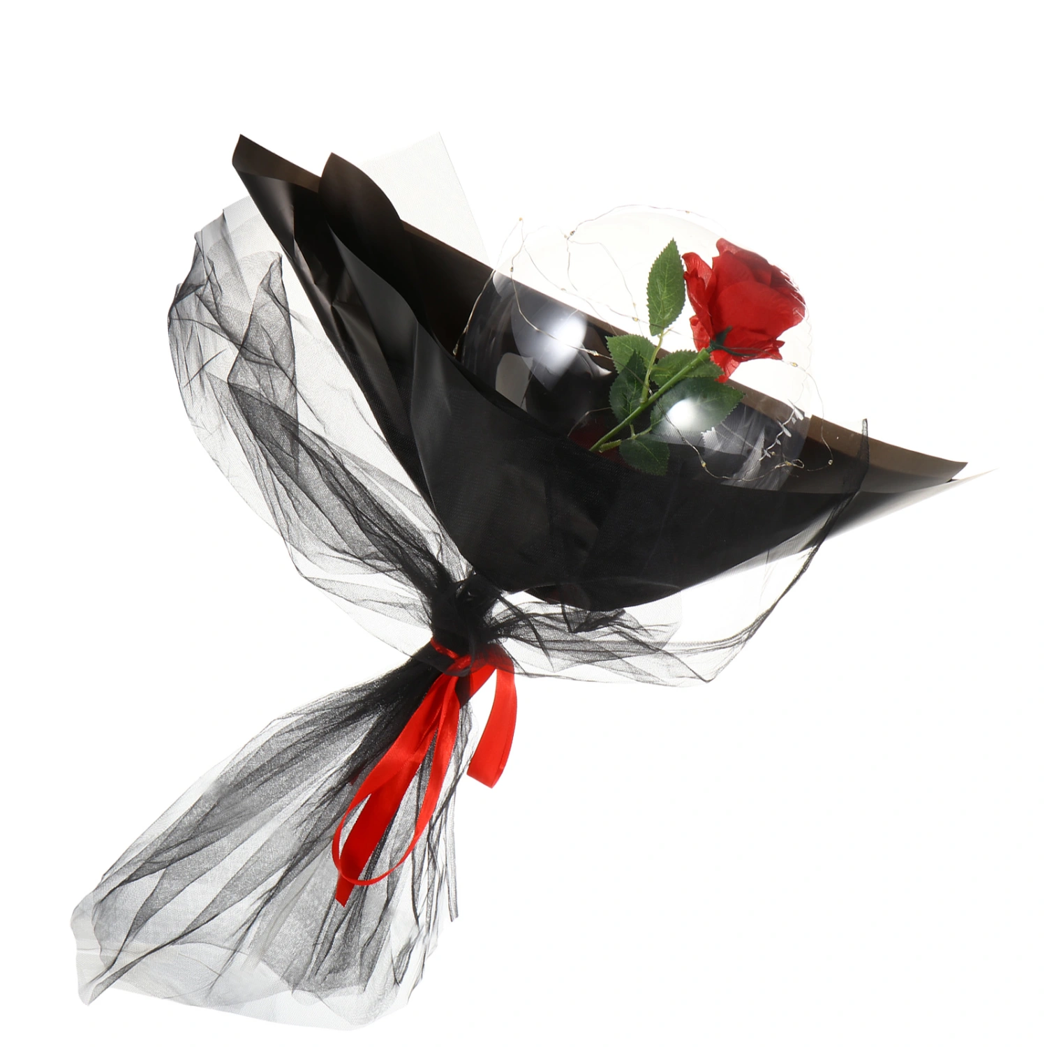 1pc LED Luminous Balloon Rose Bouquet Transparent Rose Ball No Battery