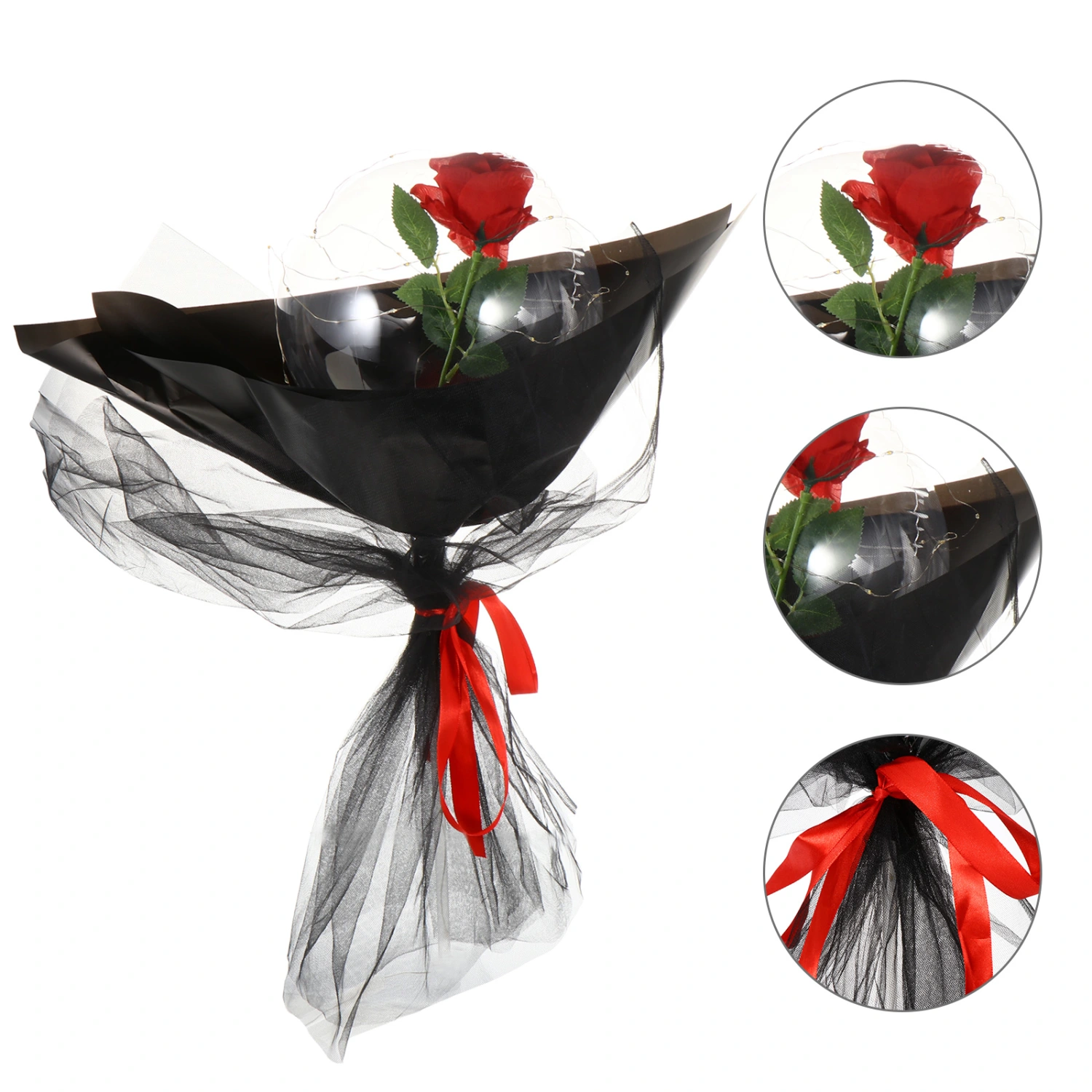 1pc LED Luminous Balloon Rose Bouquet Transparent Rose Ball No Battery
