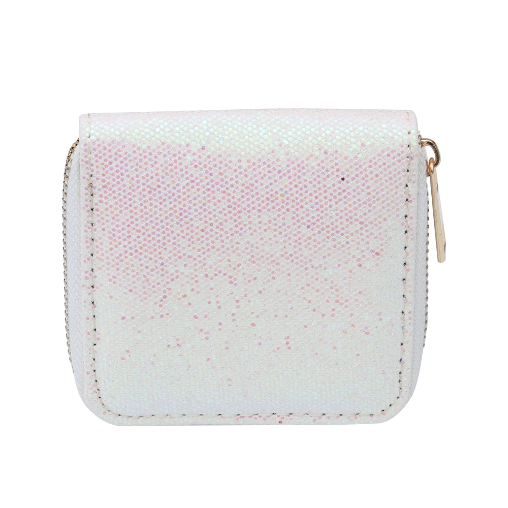 White Glitter Pattern Coin Purse Zippered Storage Bags Change Holder Short Purse for Girls Women