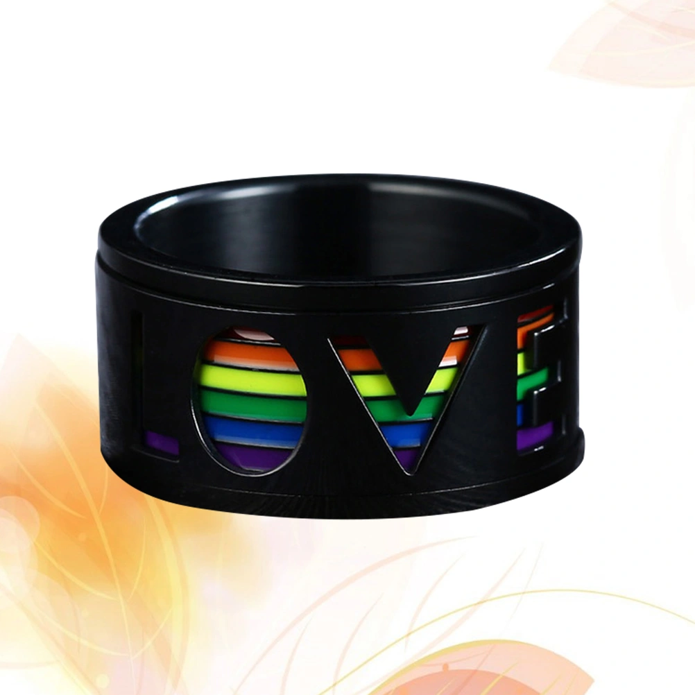 Rotatable Rainbow Rings Stainless Steel Rings Men Finger Ring Unique Finger Ring Black Size 10