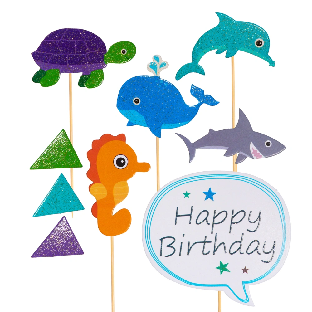 7pcs Cake Toppers Sea Animals Paper Cake Toppers Decoration Set for Birthday Party