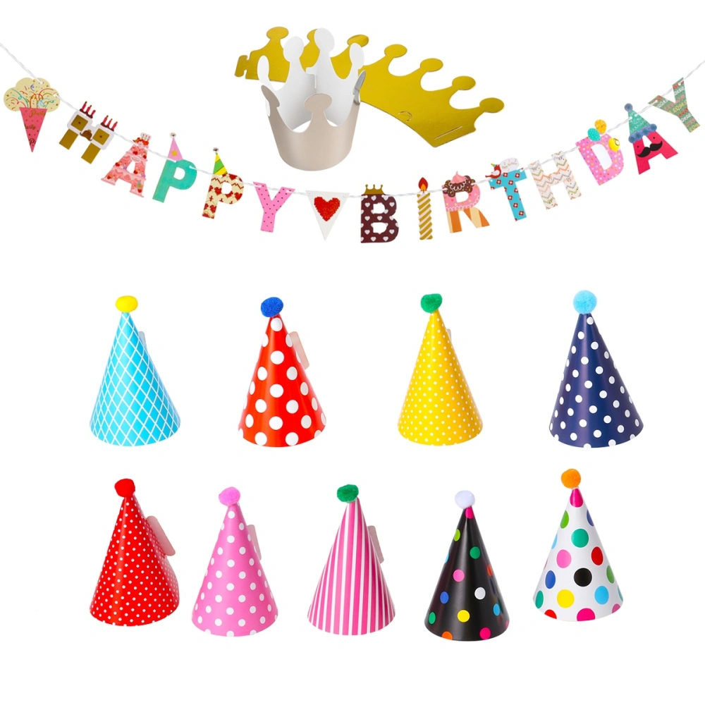 Happy Birthday Banner Party Hats Polka Dot DIY Handmade Birthday Hat Baby Shower Decoration Set for Boys Girls