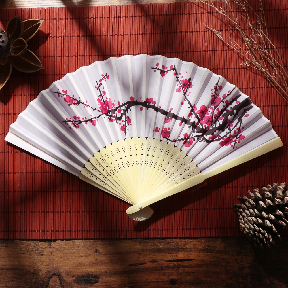 WINOMO Wooden Folding Hand Fan Classic Plum Blossom Pattern Collapsible Handheld Fan