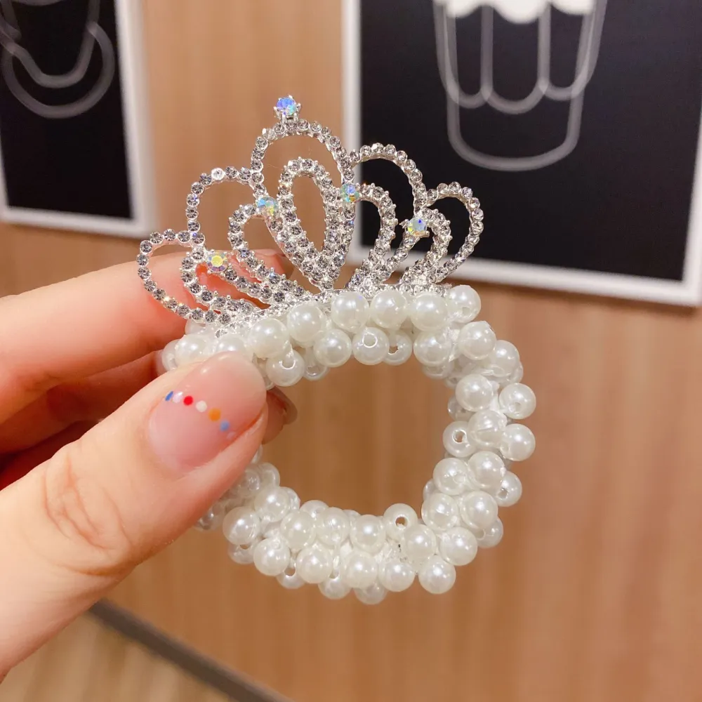 Pearl Hair Tie Elastic Beaded Hair Tie Crown Hair Scrunchy Elastic Ponytail Holder for Girl