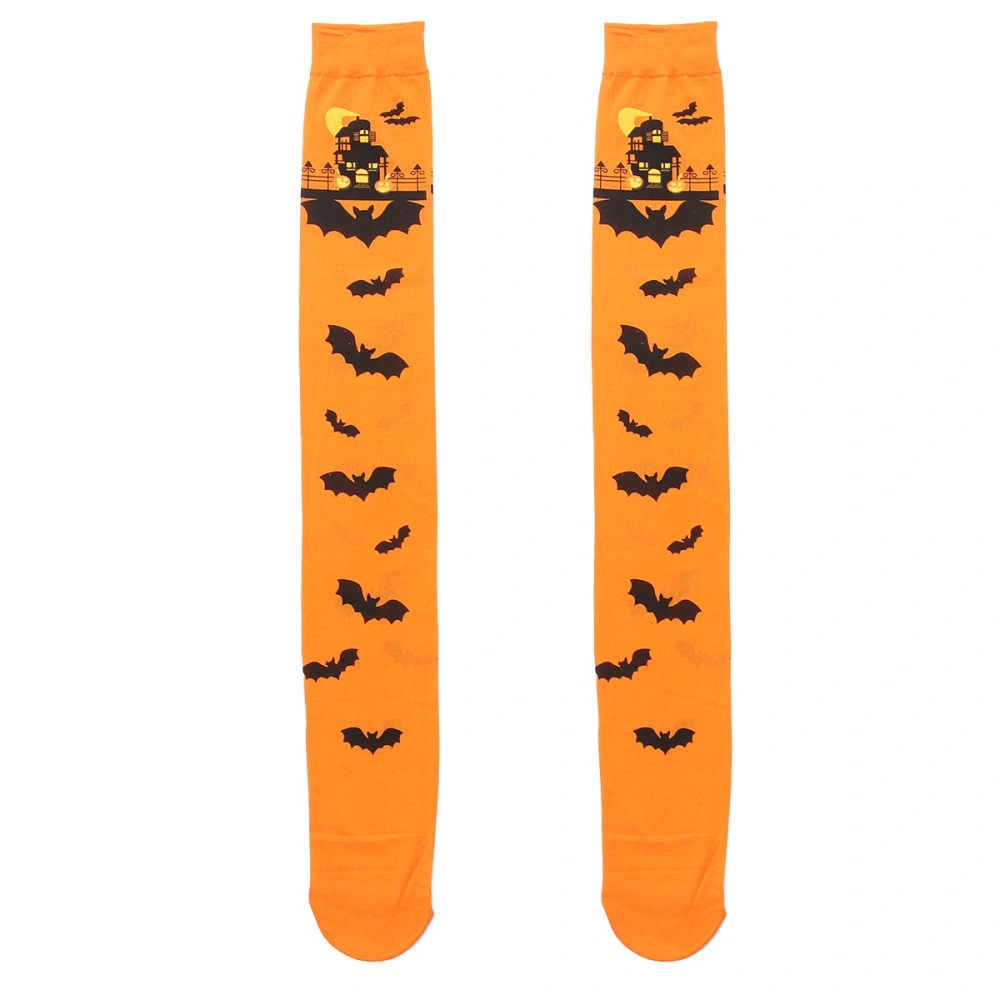 1Pair of Halloween Printed Socks Bat Printed Stockings Party Costumes Silk Stockings (Orange)