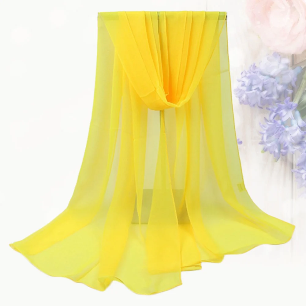 Solid Color Scarf Sunscreen Dancing Scarves Sun Block Cape Women Shawl Dual Scarf Yellow (160x50cm)