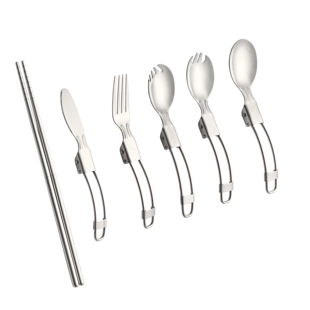 1 Set Folding Picnic Tableware Portable Forks Spoons Stainless Steel Tableware