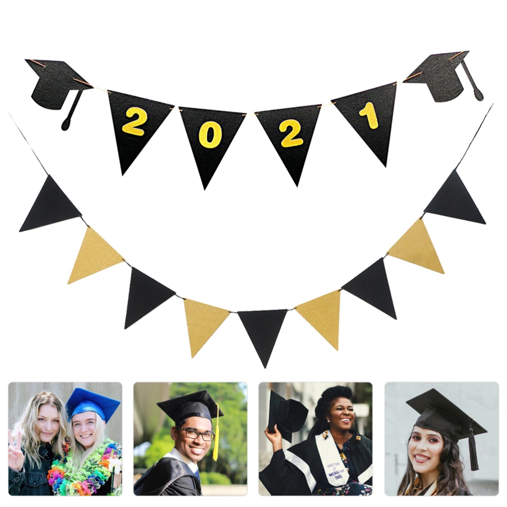 2pcs 2021 Graduation Party Decorative Banners Party Bunting Banners for Decor