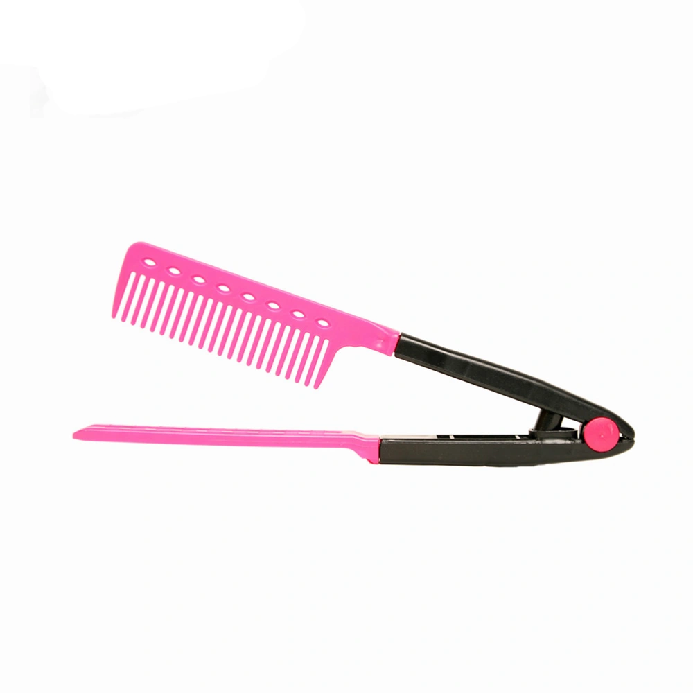 Portable V Type Hair Straightener Comb DIY Salon Hairdressing Styling Tool for Adults and Kids (Pink)