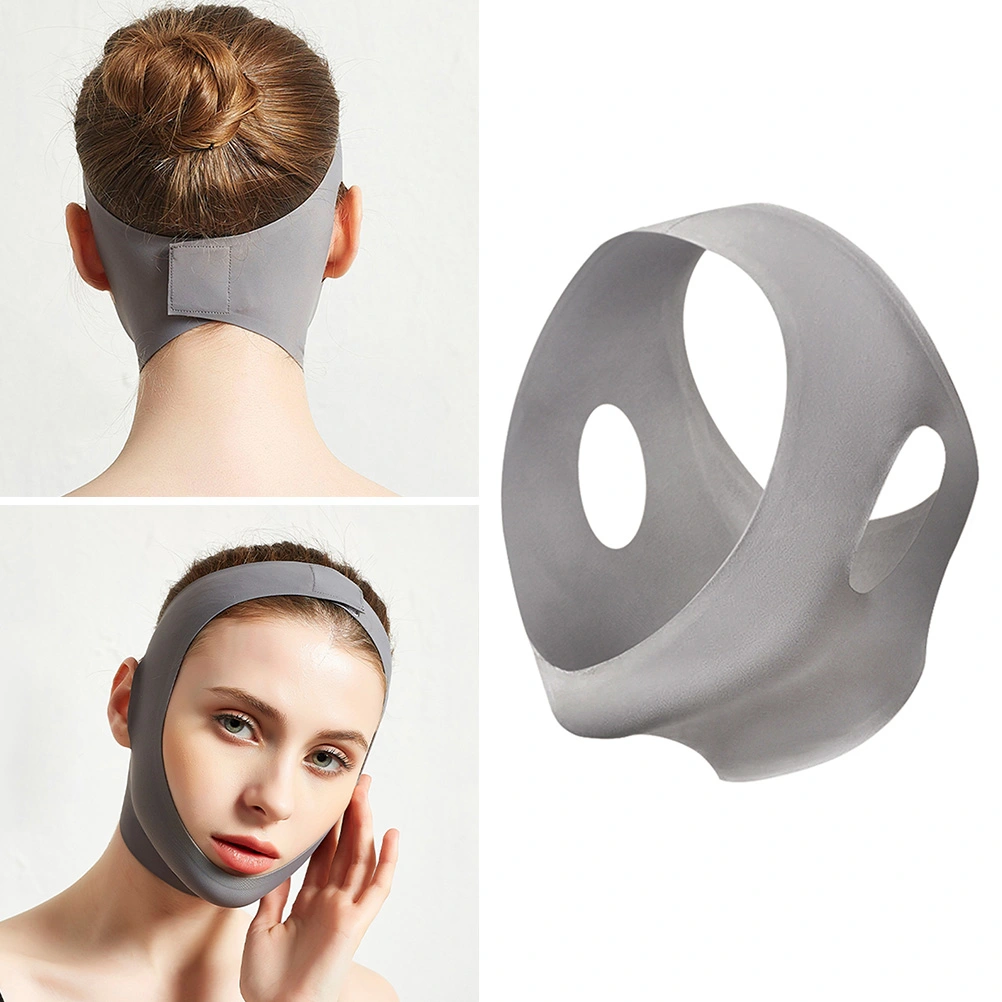 Breathable Face Thin Bandage V Face Mask Face Thin Muscle Chin Small V Face Bandage for Woman Girl (Grey Size S)