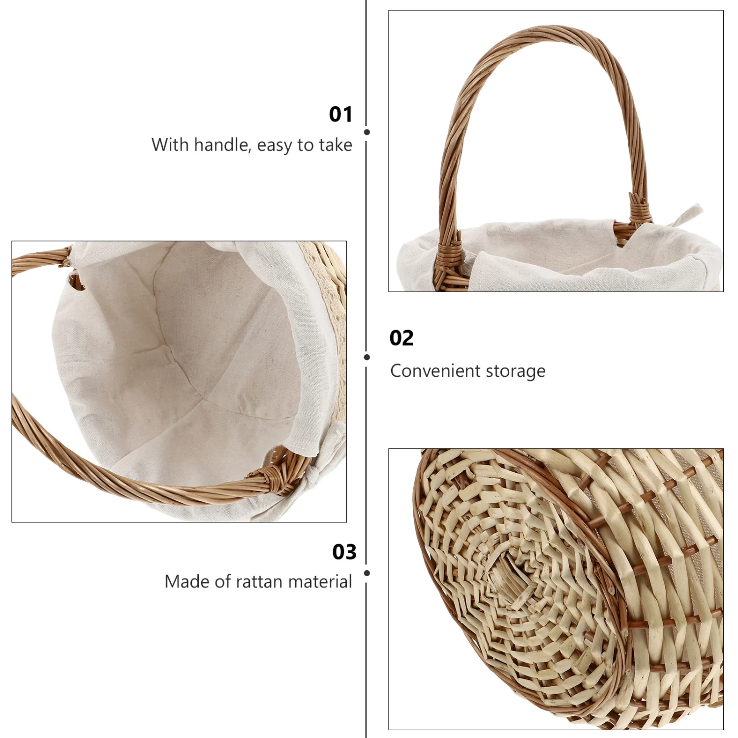 1PC Rattan Woven Linen Storage Basket Handheld Picnic Basket Fruit Storage Basket