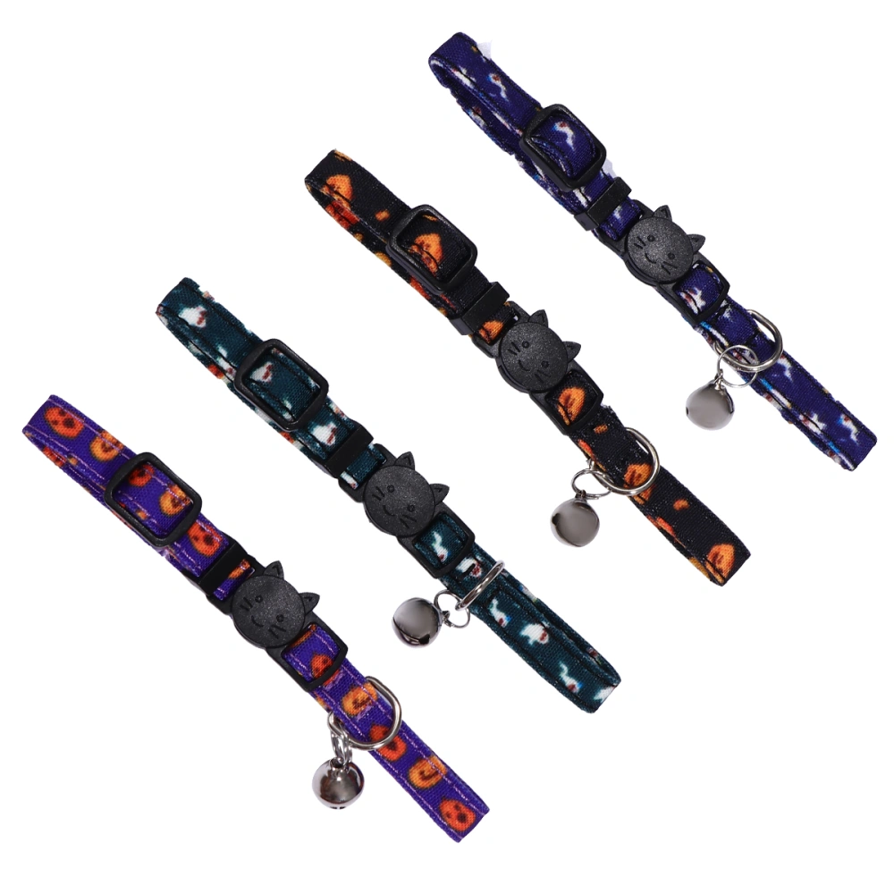 4Pcs Classic Pet Cat Collar with Quick Release Buckle Halloween Ghost Pet Collar