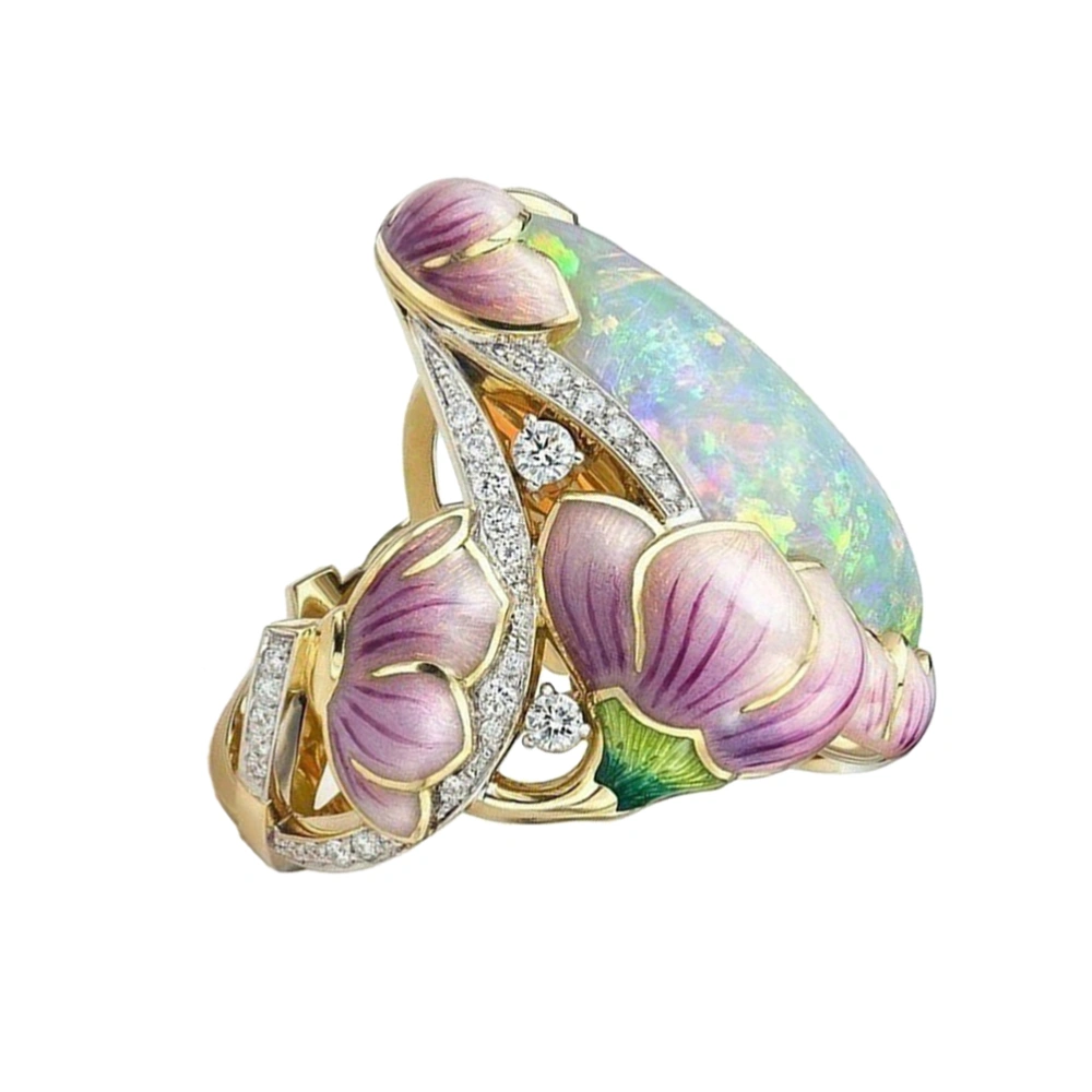 1pc Opal Stone Casting Ring Coloured Drawing Rings Floral Party Ring Finger Ring Jewelry for Women (1.73x1.73cm)