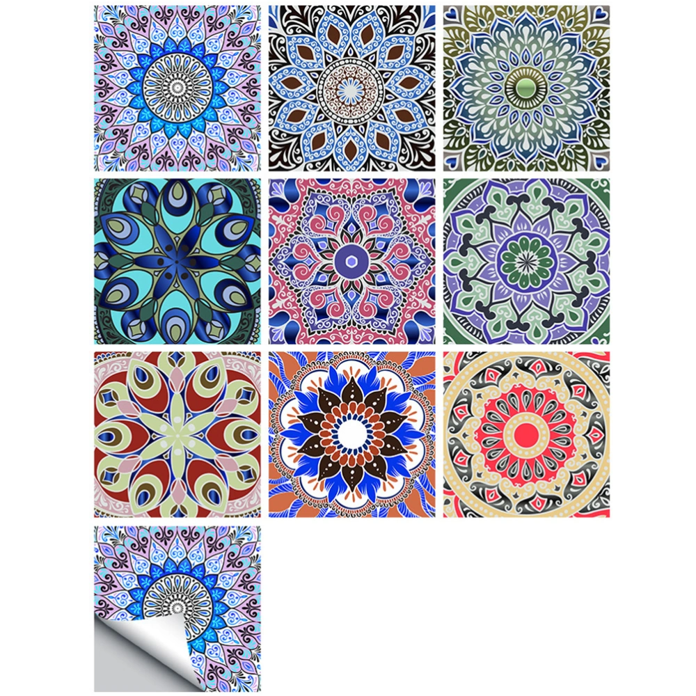 10Pcs Simulated Tile Sticker Mandala Wall Sticker Household Adhesive Decal