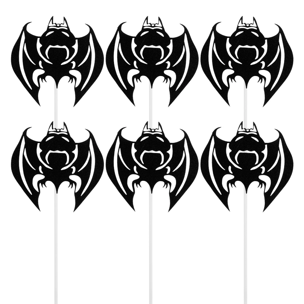 12 Pcs Halloween Cake Toppers Flags Bat Cupcake Picks Dessert Cake Decoration Toppers for Party (Black)