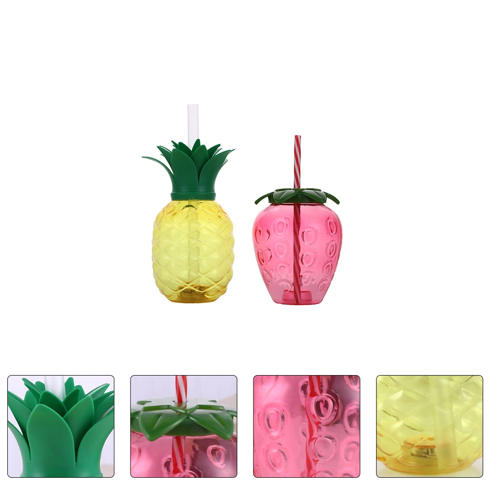 2pcs Pineapple and Strawberry Plastic Drinking Cups Party Cup with Lid and Straw