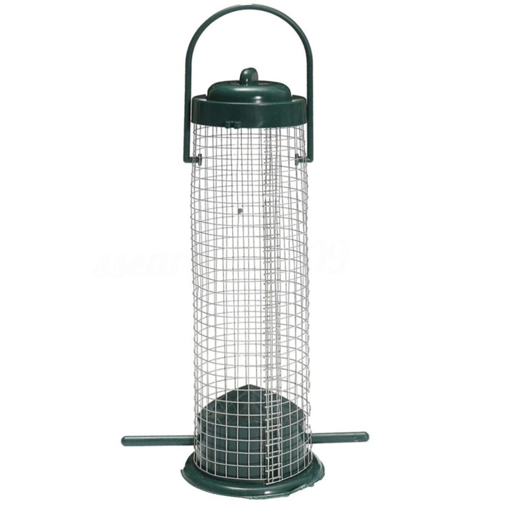 Plastic Window Bird Feeder Hanging Parrot Feeder Transparent Tube with Iron Grids (Atrovirens)