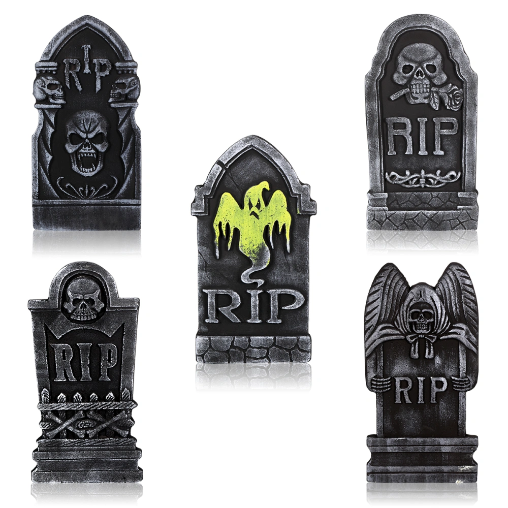 Toyvian 5PCS Halloween Tombstone Decorations Spooky Haunted House Indoor Outdoor Decorations with Metal Stakes