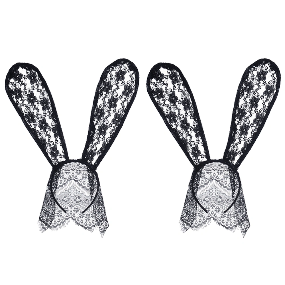 2pcs Bunny Rabbit Ears Sexy Rabbit Ears Lace Mask Veil Headband Supply for Masquerade Halloween (Black）