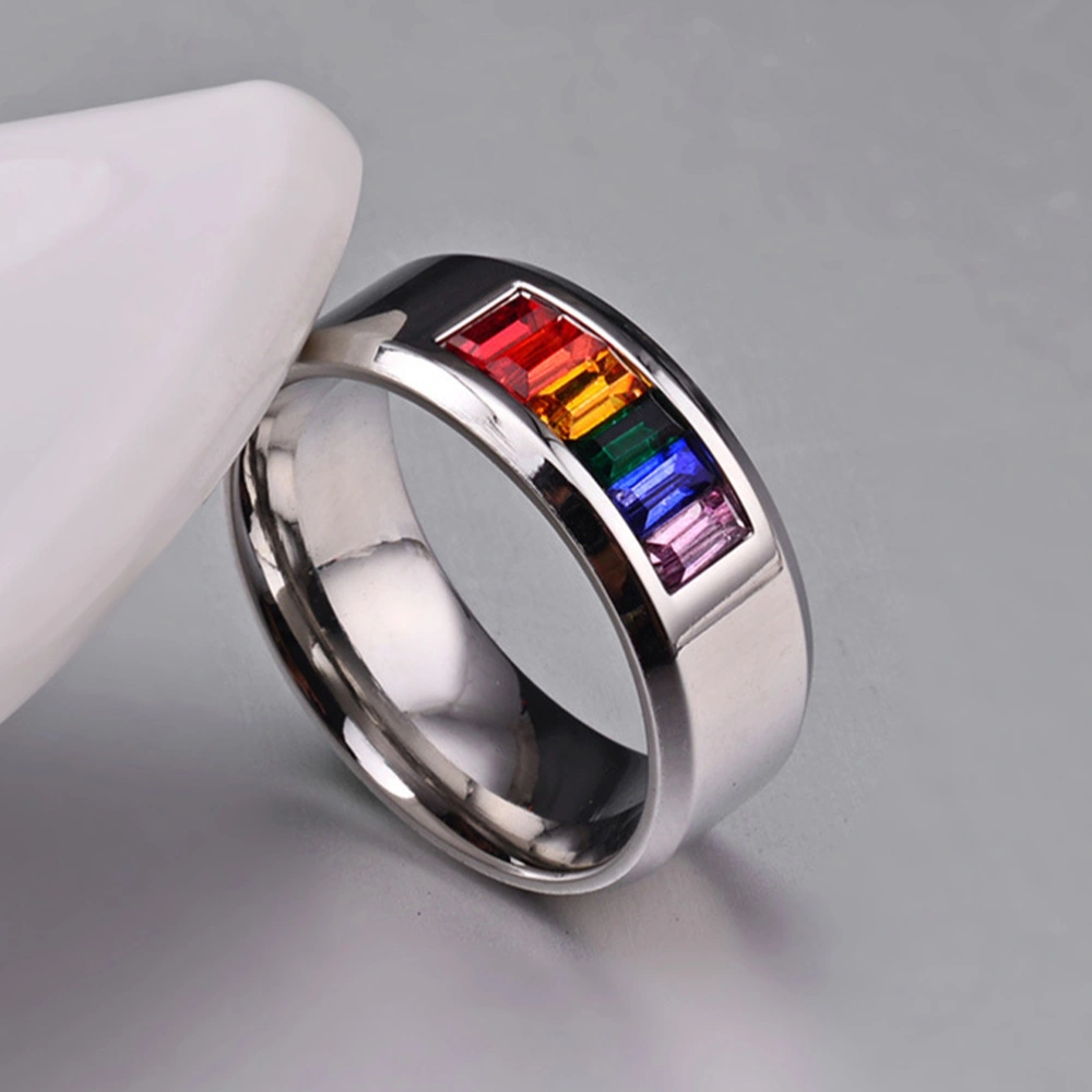 1Pc Titanium Steel Ring Stylish Gay Pride Ring Colorful Inlaid Rhinestone Ring