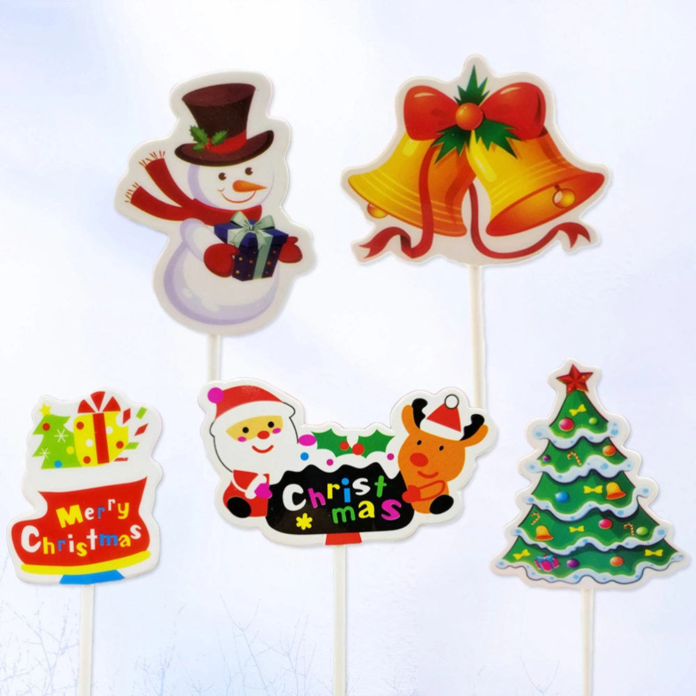 5pcs Christmas Cake Cupcake Toppers Food Fruit Picks Santa Xmas Tree Sleigh Sticks Cake Decorating Party Supplies