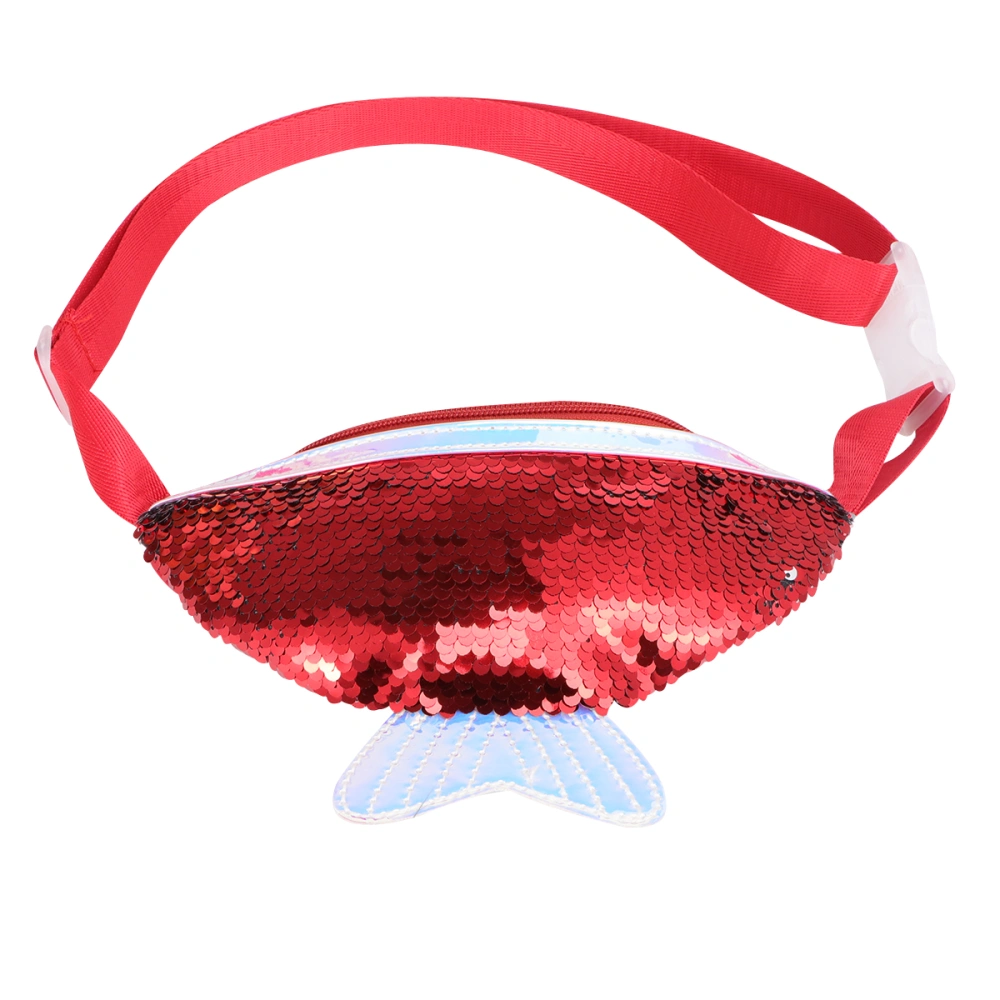 Fish Tail Women Waist Bag Red Crossbody Bag Multifunctional Cross Purse Cashier Bag Sequins Chest Bag Shiny Pack